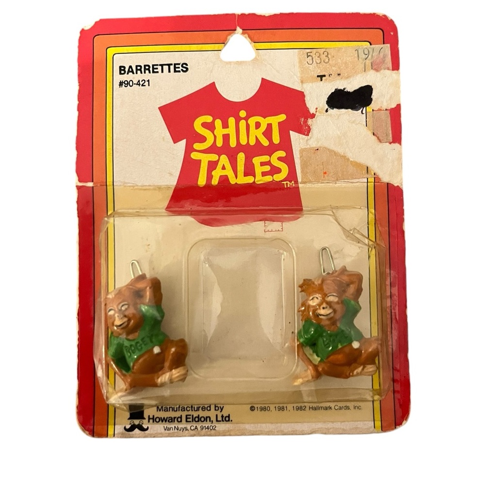 New Vintage Shirt Tales Bogey the Orangutan Barrettes #90-421 1982